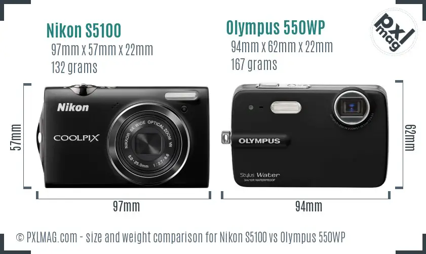 Nikon S5100 vs Olympus 550WP size comparison Nikon S5100 vs Olympus 550WP size comparison