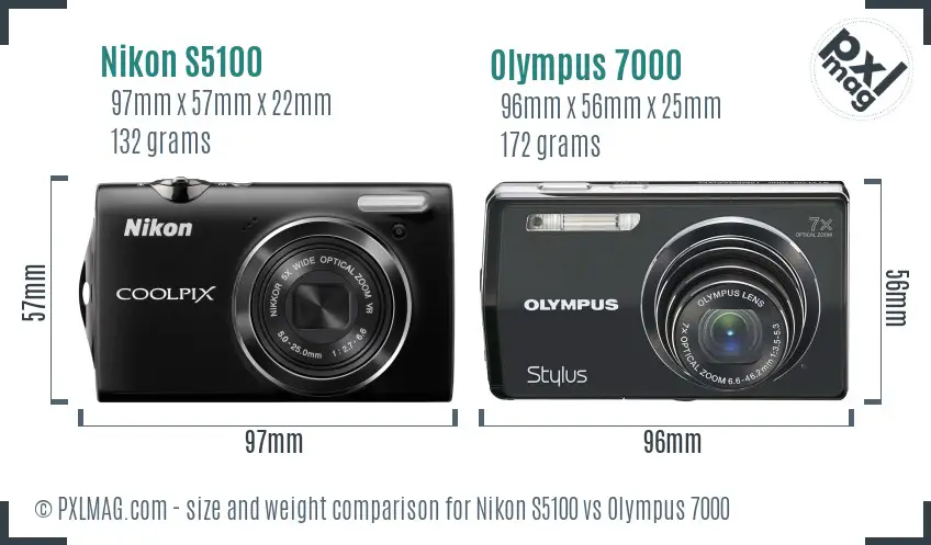 Nikon S5100 vs Olympus 7000 size comparison Nikon S5100 vs Olympus 7000 size comparison