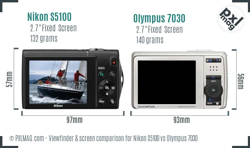 Nikon S5100 vs Olympus 7030 Screen and Viewfinder comparison