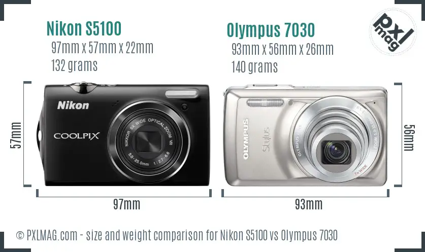 Nikon S5100 vs Olympus 7030 size comparison