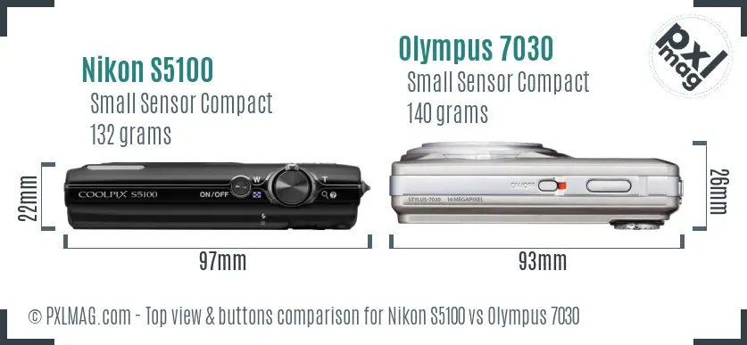 Nikon S5100 vs Olympus 7030 top view buttons comparison