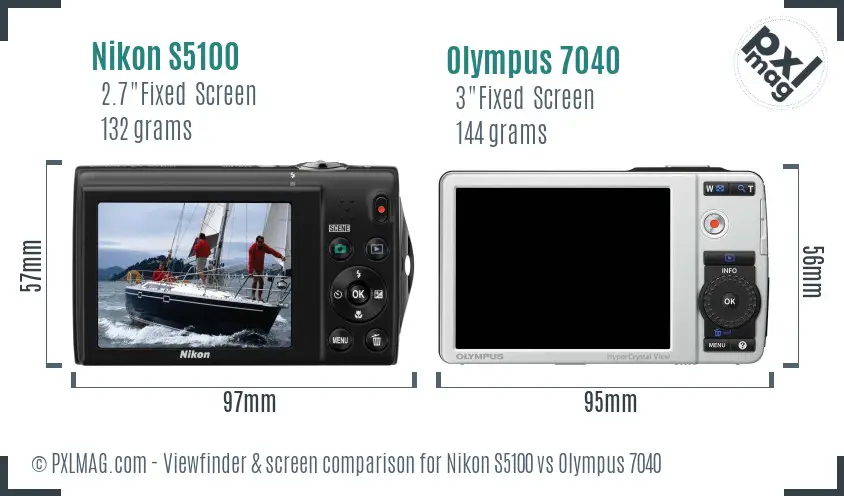 Nikon S5100 vs Olympus 7040 Screen and Viewfinder comparison