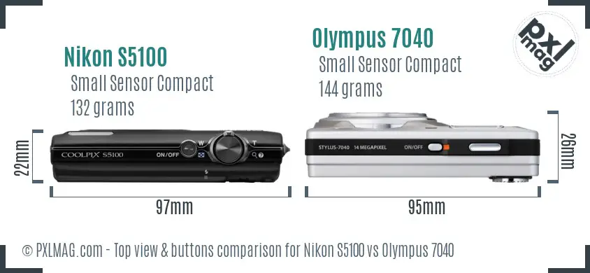 Nikon S5100 vs Olympus 7040 top view buttons comparison