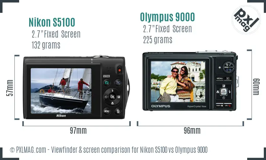 Nikon S5100 vs Olympus 9000 Screen and Viewfinder comparison