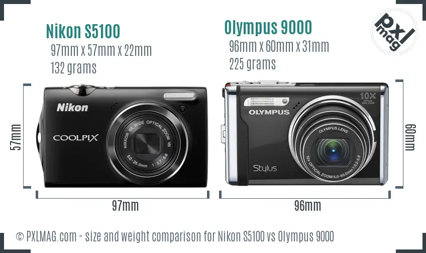Nikon S5100 vs Olympus 9000 size comparison