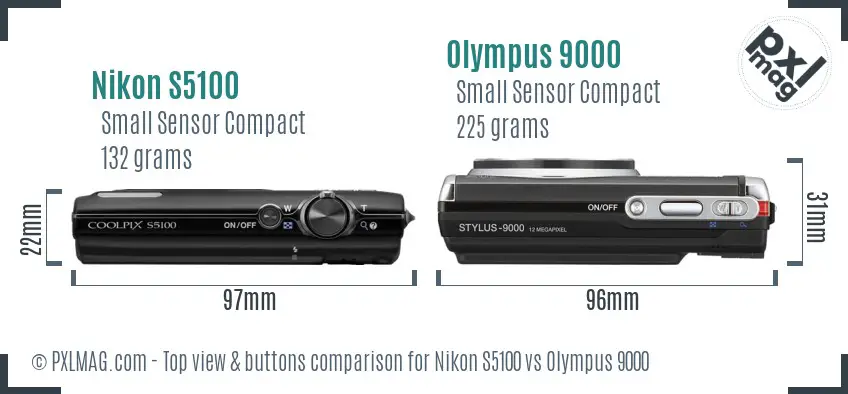 Nikon S5100 vs Olympus 9000 top view buttons comparison