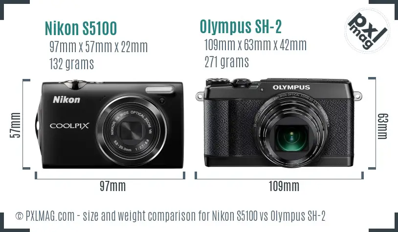 Nikon S5100 vs Olympus SH-2 size comparison