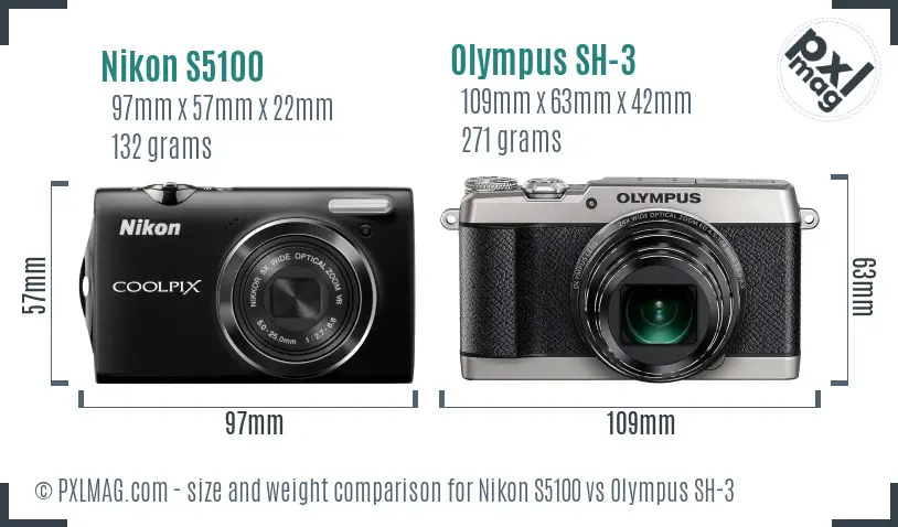 Nikon S5100 vs Olympus SH-3 size comparison