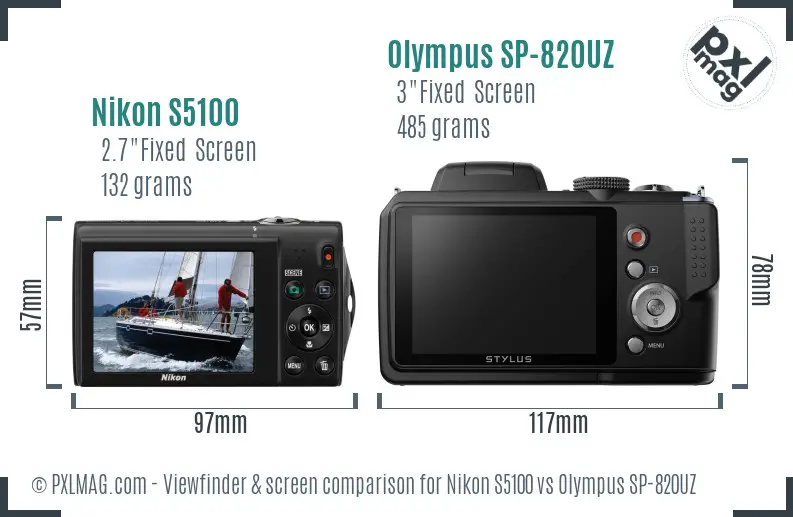 Nikon S5100 vs Olympus SP-820UZ Screen and Viewfinder comparison