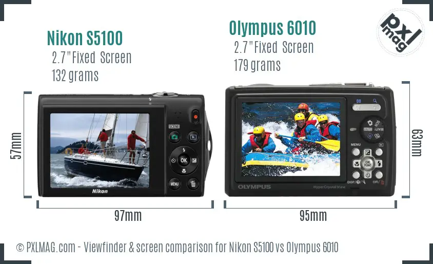 Nikon S5100 vs Olympus 6010 Screen and Viewfinder comparison