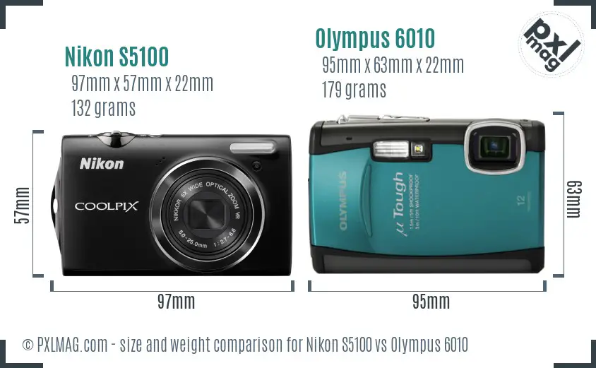 Nikon S5100 vs Olympus 6010 size comparison