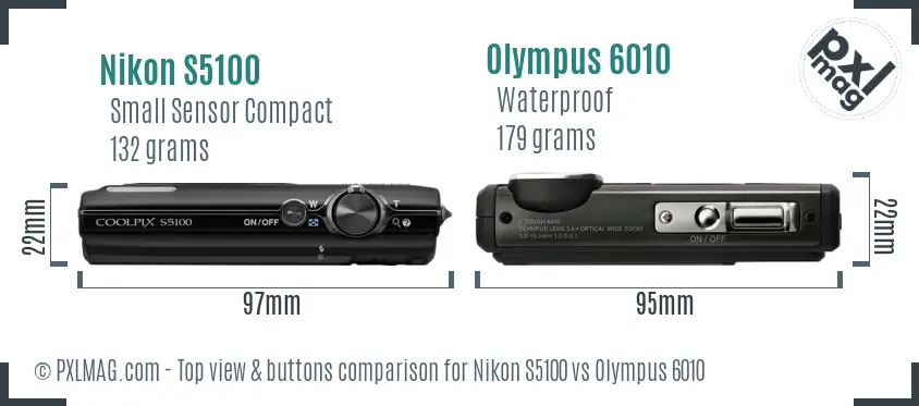 Nikon S5100 vs Olympus 6010 top view buttons comparison