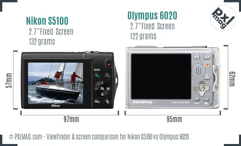 Nikon S5100 vs Olympus 6020 Screen and Viewfinder comparison