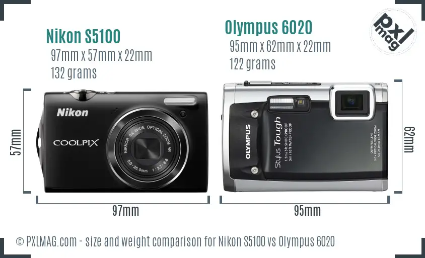 Nikon S5100 vs Olympus 6020 size comparison