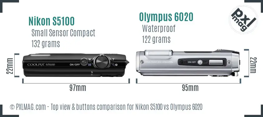 Nikon S5100 vs Olympus 6020 top view buttons comparison