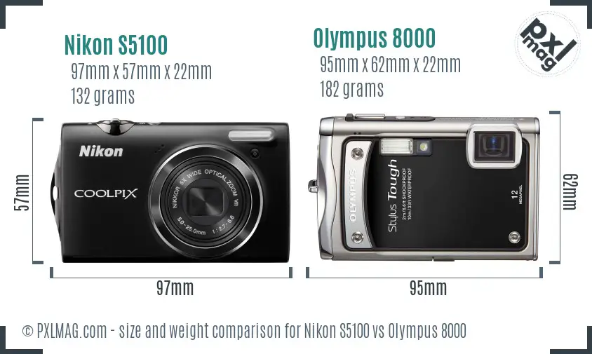 Nikon S5100 vs Olympus 8000 size comparison