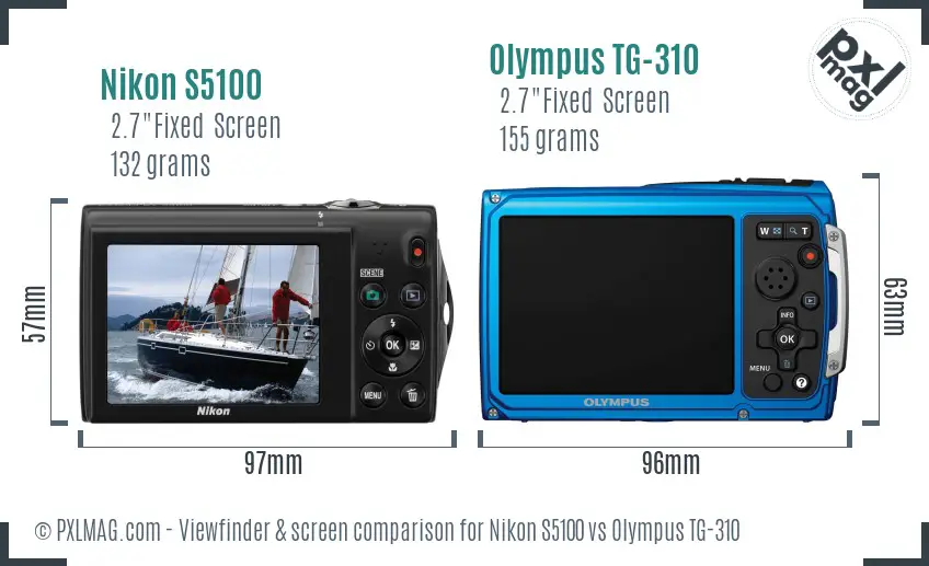 Nikon S5100 vs Olympus TG-310 Screen and Viewfinder comparison