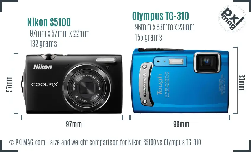 Nikon S5100 vs Olympus TG-310 size comparison Nikon S5100 vs Olympus TG-310 size comparison