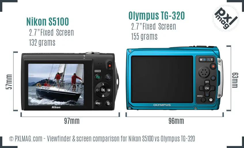 Nikon S5100 vs Olympus TG-320 Screen and Viewfinder comparison