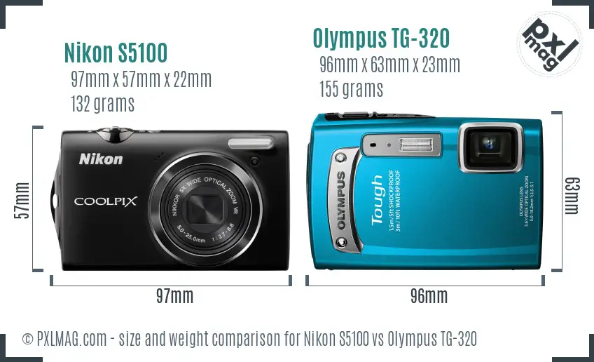 Nikon S5100 vs Olympus TG-320 size comparison