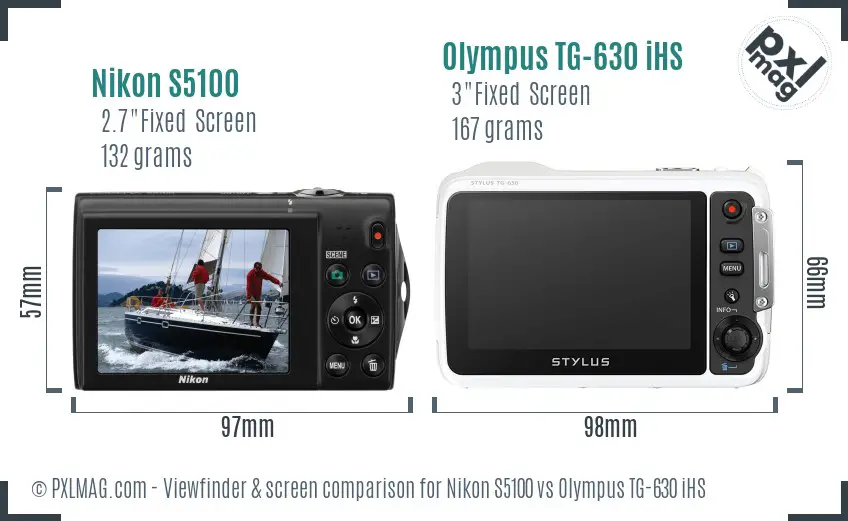Nikon S5100 vs Olympus TG-630 iHS Screen and Viewfinder comparison