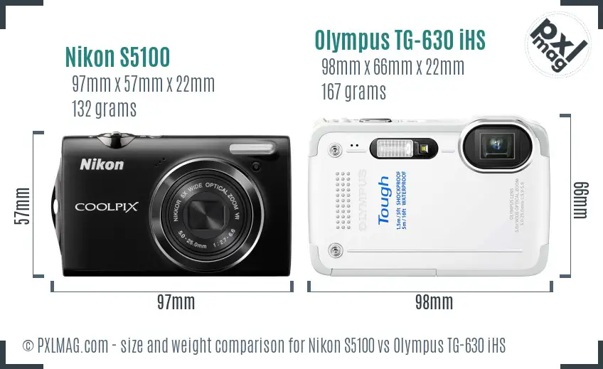Nikon S5100 vs Olympus TG-630 iHS size comparison
