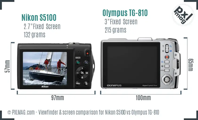 Nikon S5100 vs Olympus TG-810 Screen and Viewfinder comparison