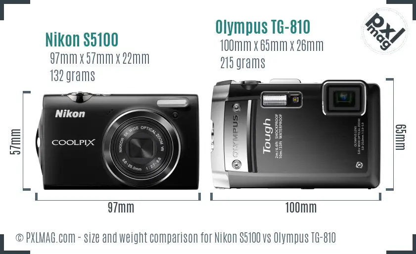 Nikon S5100 vs Olympus TG-810 size comparison