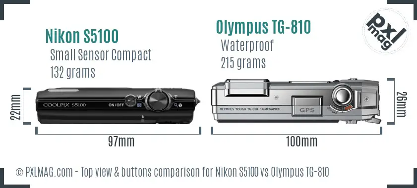 Nikon S5100 vs Olympus TG-810 top view buttons comparison