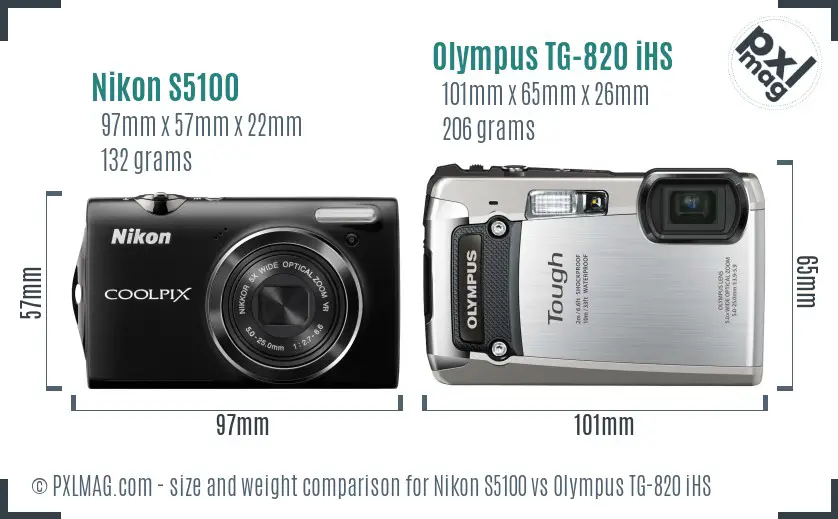 Nikon S5100 vs Olympus TG-820 iHS size comparison Nikon S5100 vs Olympus TG-820 iHS size comparison