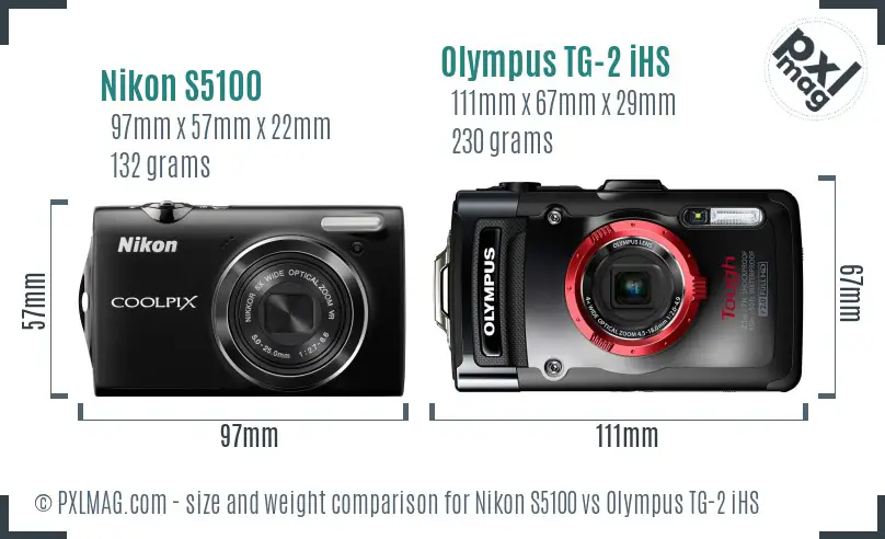 Nikon S5100 vs Olympus TG-2 iHS size comparison
