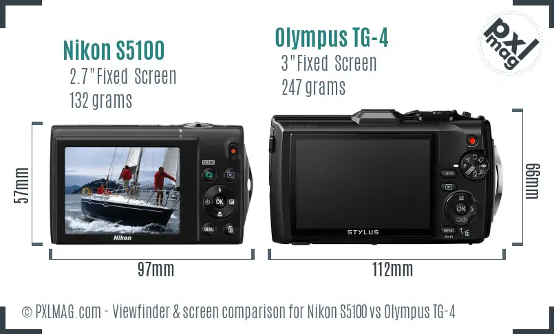 Nikon S5100 vs Olympus TG-4 Screen and Viewfinder comparison