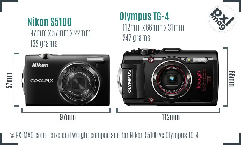 Nikon S5100 vs Olympus TG-4 size comparison