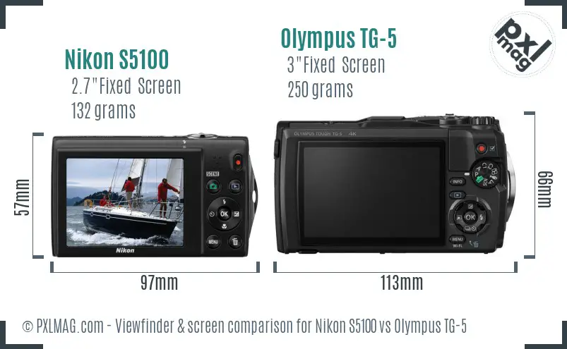 Nikon S5100 vs Olympus TG-5 Screen and Viewfinder comparison