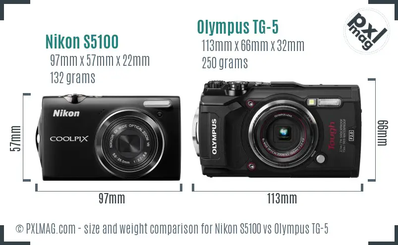 Nikon S5100 vs Olympus TG-5 size comparison