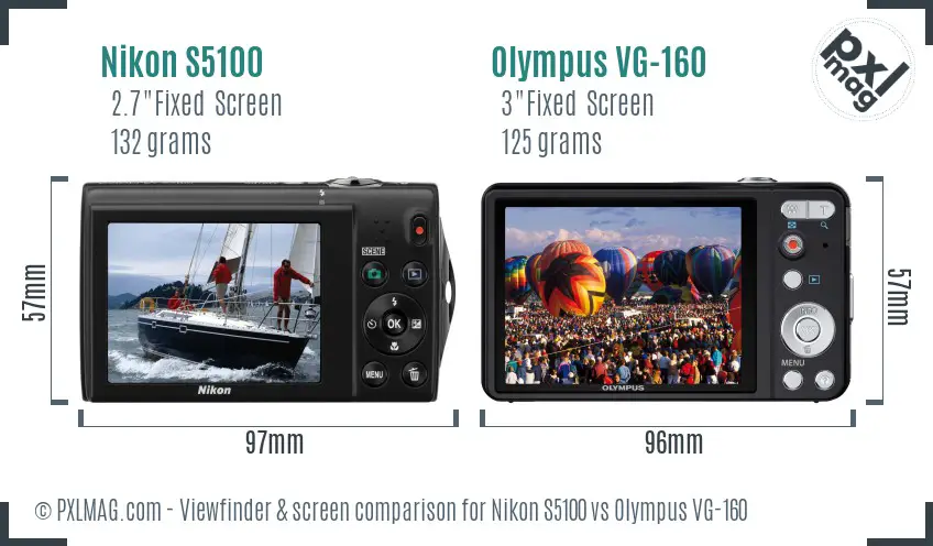 Nikon S5100 vs Olympus VG-160 Screen and Viewfinder comparison