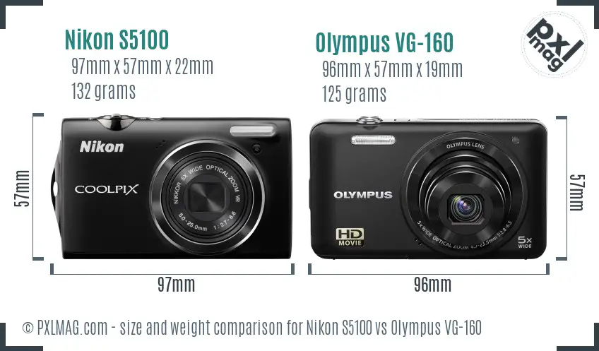 Nikon S5100 vs Olympus VG-160 size comparison