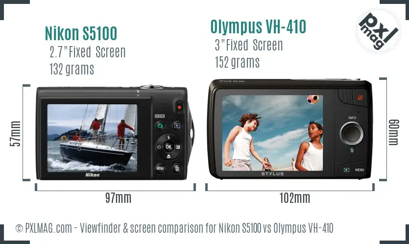 Nikon S5100 vs Olympus VH-410 Screen and Viewfinder comparison Nikon S5100 vs Olympus VH-410 Screen and Viewfinder comparison