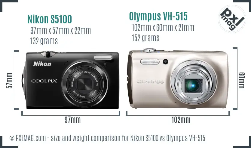 Nikon S5100 vs Olympus VH-515 size comparison