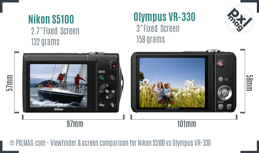 Nikon S5100 vs Olympus VR-330 Screen and Viewfinder comparison