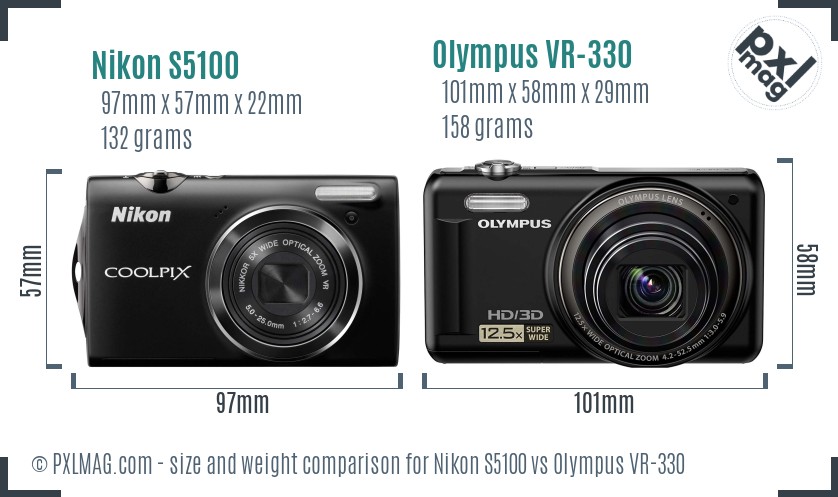 Nikon S5100 vs Olympus VR-330 size comparison Nikon S5100 vs Olympus VR-330 size comparison