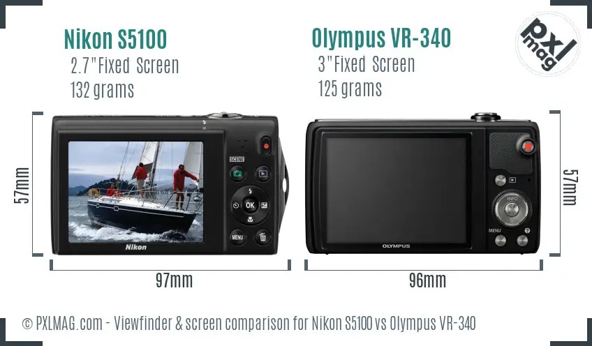 Nikon S5100 vs Olympus VR-340 Screen and Viewfinder comparison