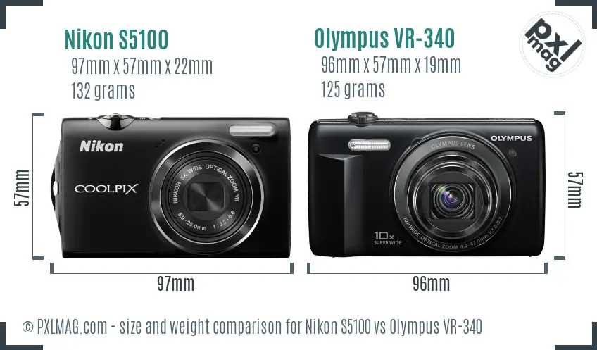 Nikon S5100 vs Olympus VR-340 size comparison