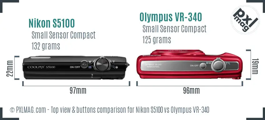 Nikon S5100 vs Olympus VR-340 top view buttons comparison