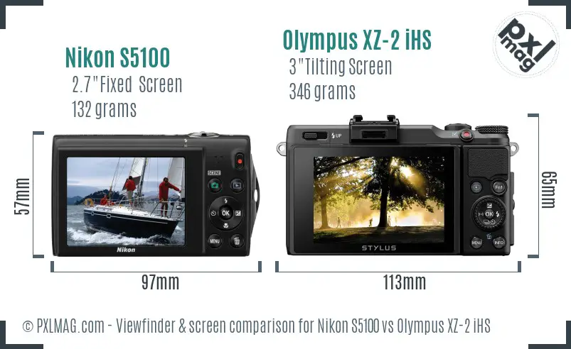 Nikon S5100 vs Olympus XZ-2 iHS Screen and Viewfinder comparison
