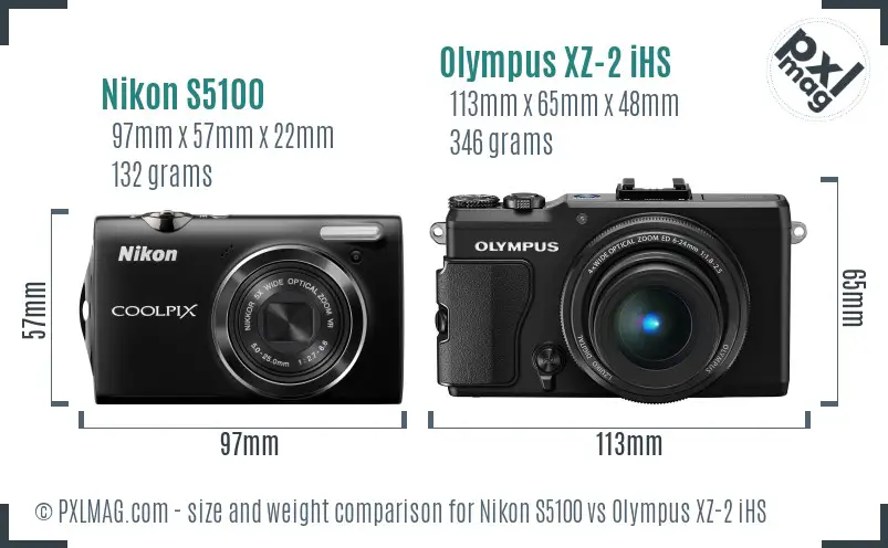 Nikon S5100 vs Olympus XZ-2 iHS size comparison