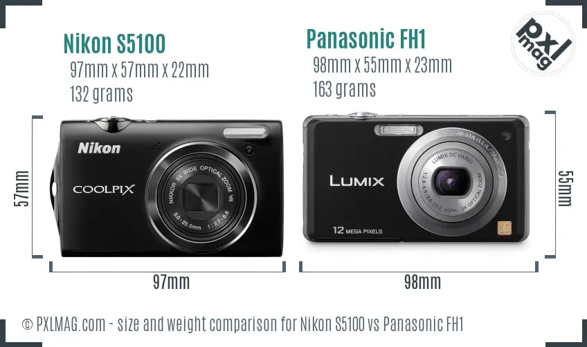 Nikon S5100 vs Panasonic FH1 size comparison