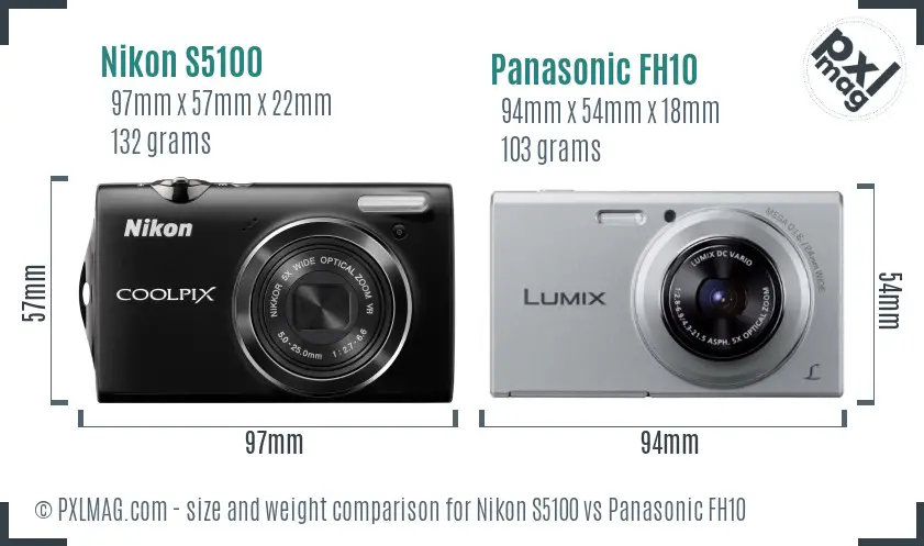 Nikon S5100 vs Panasonic FH10 size comparison