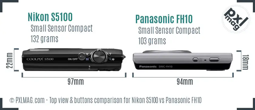 Nikon S5100 vs Panasonic FH10 top view buttons comparison