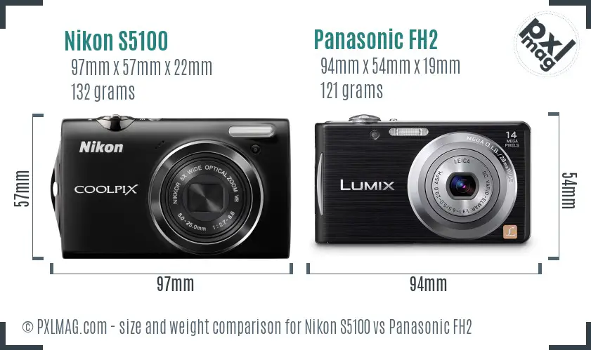 Nikon S5100 vs Panasonic FH2 size comparison